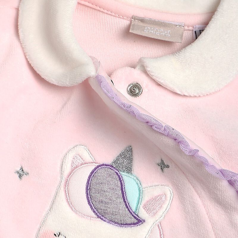 Girls Light Pink Velour Front Opening Babysuit image number null